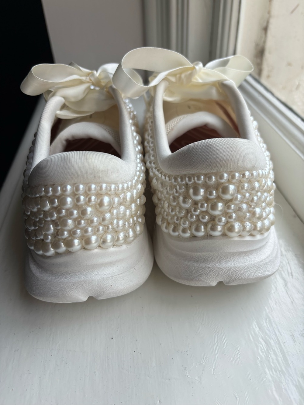 Hoka Pearl-Embellished Satin Lace Sneakers - Cream - Picture 4 of 13